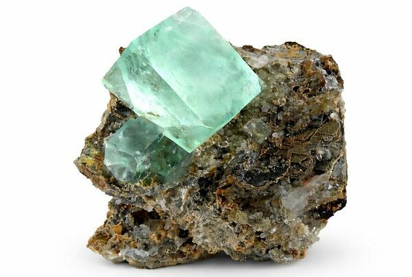 A green fluorite cube on matrix from Dalnegorsk, Russia.